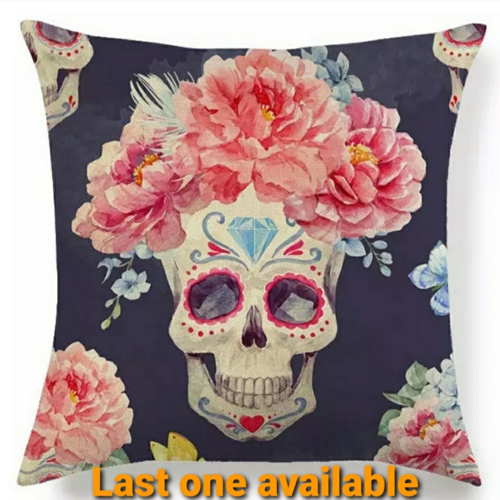 Skull Pillow Cover Calavera Rock 'n' Roll Goth Butterfly